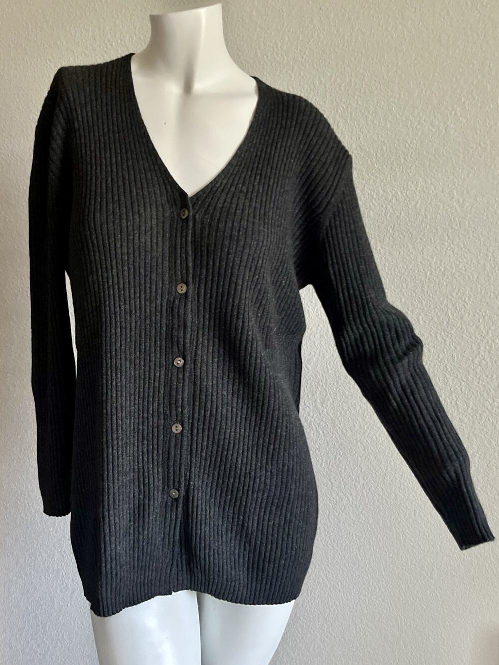 TSE 100% Cashmere Ribbed Cardigan Sweater Women's Small Charcoal Heather